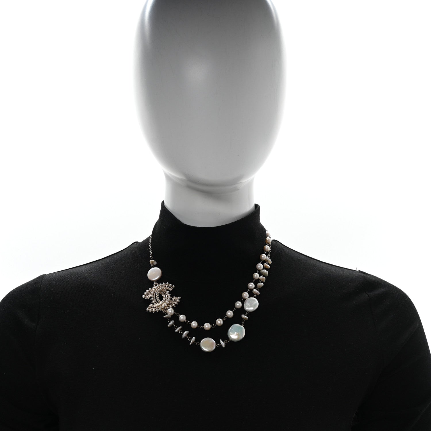 Chanel Pearl CC Double Strand Choker Necklace Gold Pearly White 2 of 4