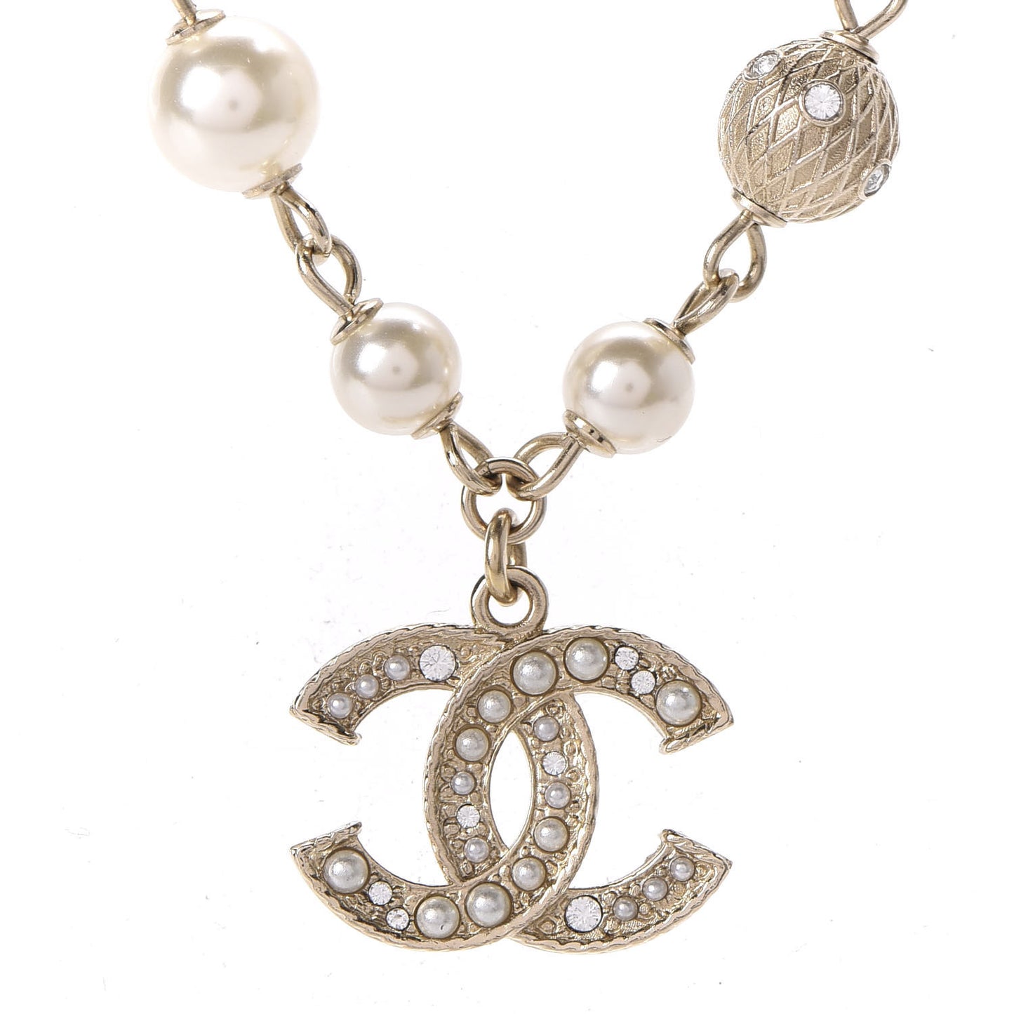 Strass Crystal Pearl Beaded CC Short Necklace Gold