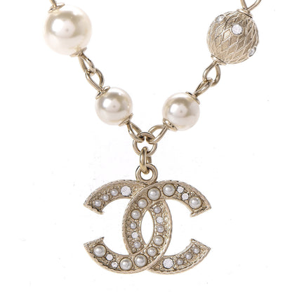 Chanel Strass Crystal Pearl Beaded CC Short Necklace Gold 4 of 6