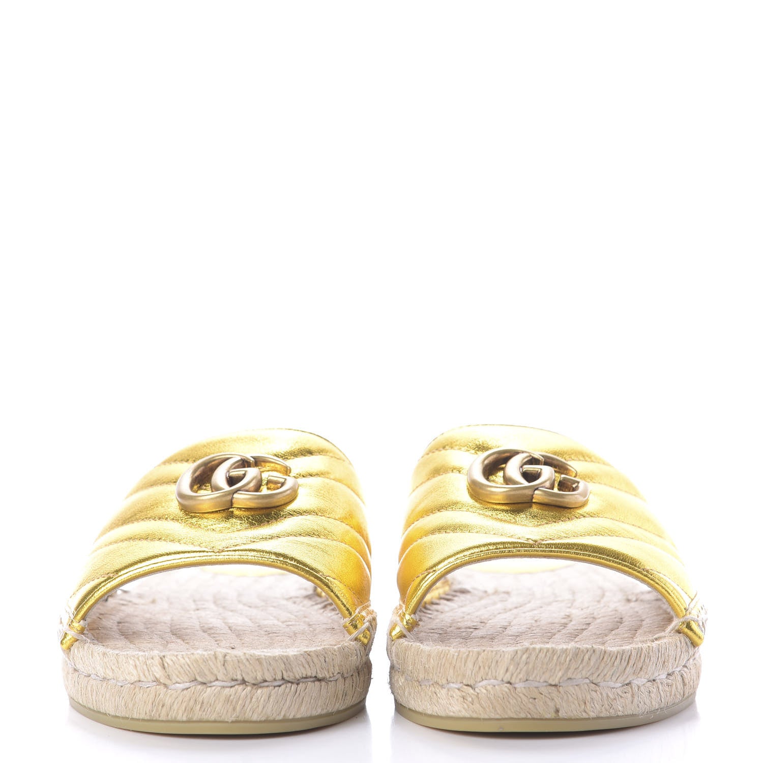 Gucci Metallic Nappa Matelasse GG Marmont Espadrille Slide Sandals 41 Oro 2 of 13