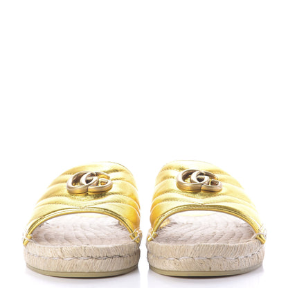 Gucci Metallic Nappa Matelasse GG Marmont Espadrille Slide Sandals 41 Oro 2 of 13