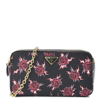 Prada X UNIVERSAL STUDIOS Saffiano Frankenstein Rose Mini Double Zip Chain Crossbody Bag Lacca 1 of 9