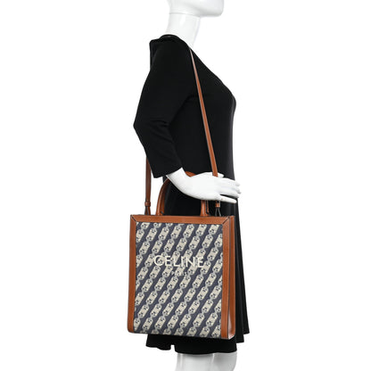 Celine Maillon Triomphe Canvas Calfskin Small Vertical Cabas Navy Tan 2 of 11
