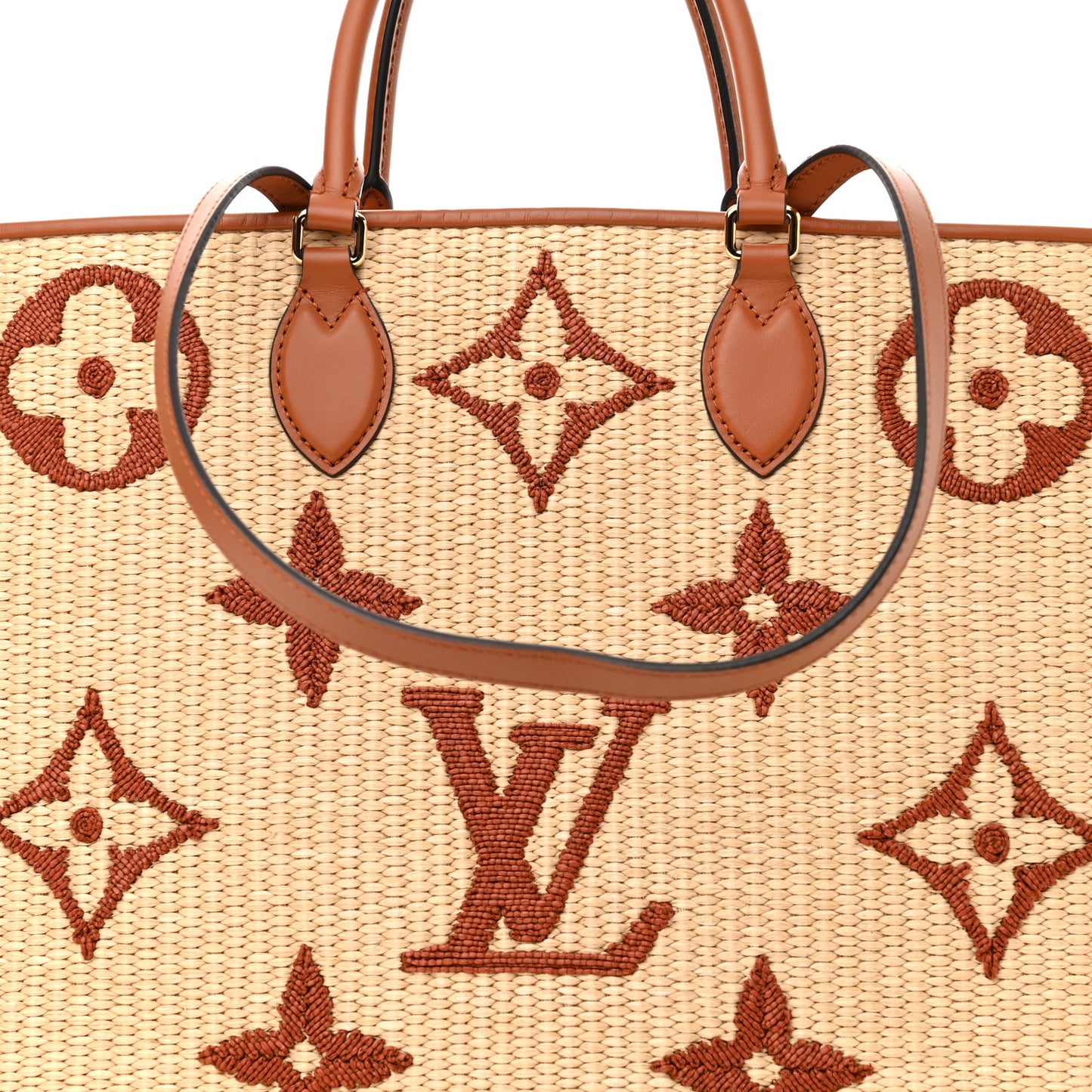 Raffia Calfskin Monogram Giant Onthego GM Tan