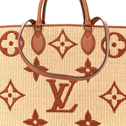 Louis Vuitton Raffia Calfskin Monogram Giant Onthego GM Tan 7 of 11