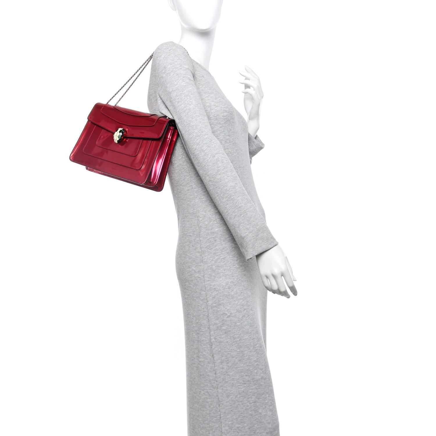 Bulgari Metallic Calfskin Serpenti Forever Shoulder Bag Red 2 of 11