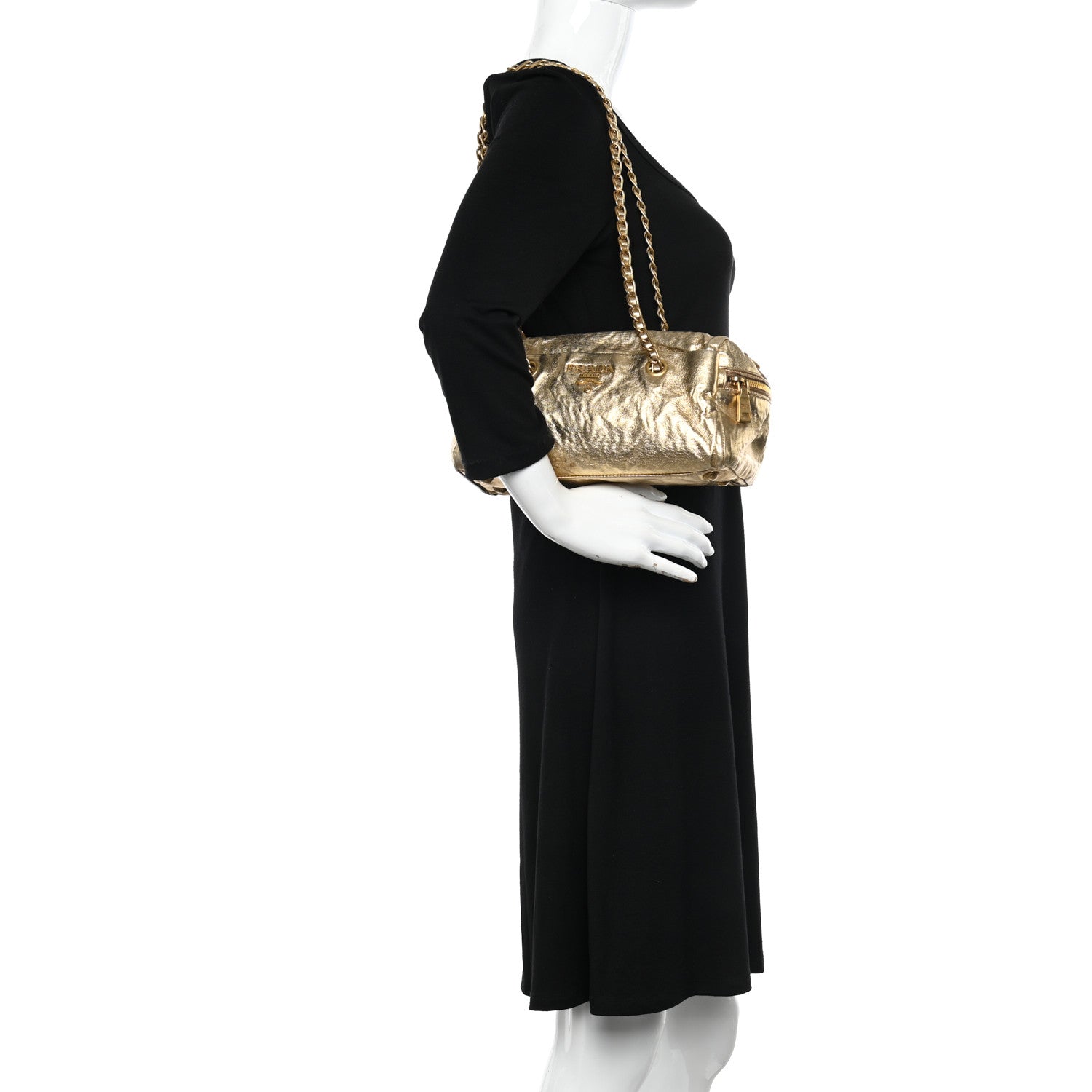 Prada Metallic Nappa Shoulder Bag Platino 2 of 19