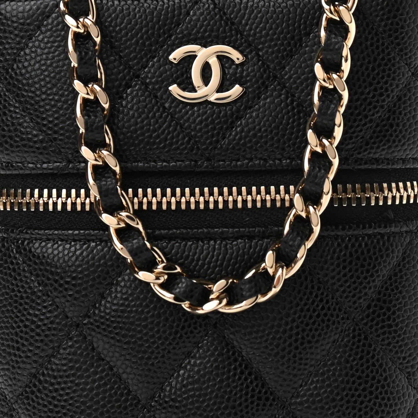 Caviar Quilted Phone Holder With Chain Black