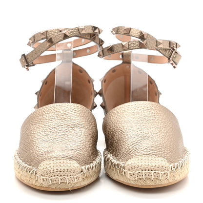 Valentino Garavani Metallic Grained Calfskin Rockstud Ankle Wrap Espadrille 20mm Flats 39 Skin Natural 2 of 7