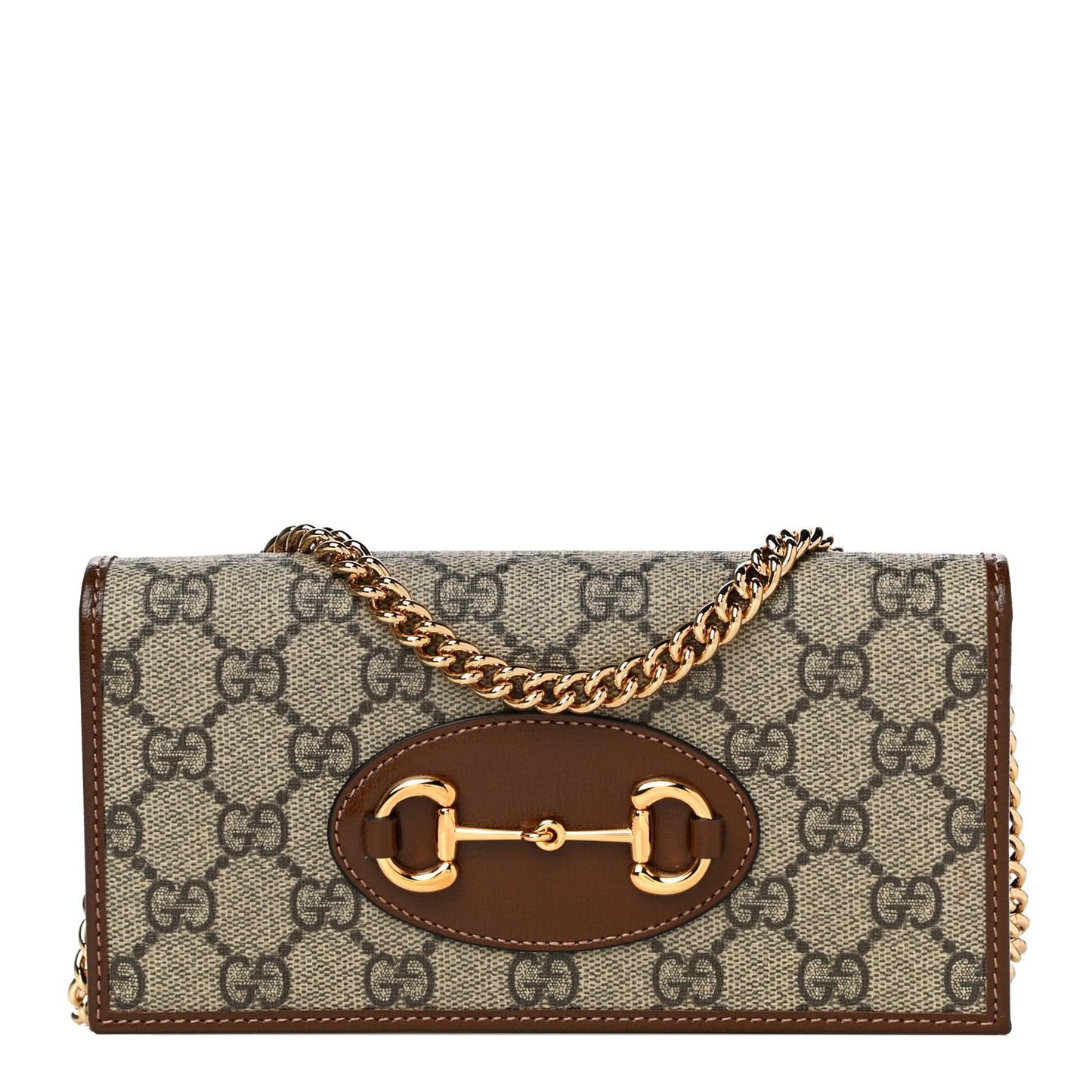 GG Supreme Monogram Azalea Calfskin Horsebit 1955 Wallet On Chain Beige Ebony Brown Sugar