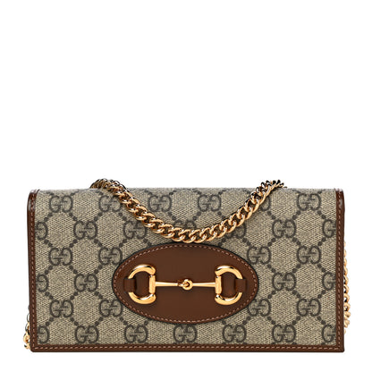 Gucci GG Supreme Monogram Azalea Calfskin Horsebit 1955 Wallet On Chain Beige Ebony Brown Sugar 1 of 10