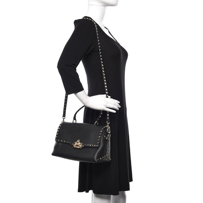 Valentino Garavani Pebbled Calfskin Rockstud Single Handle Flap Bag Black 2 of 9