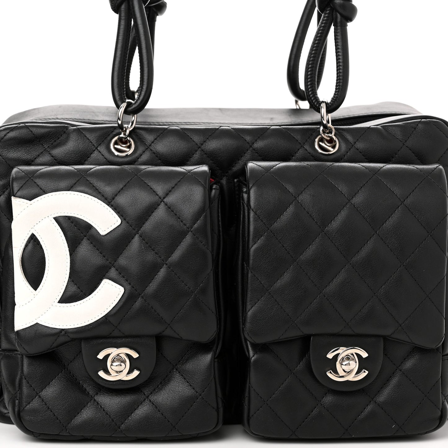 Calfskin Quilted Large Cambon Multipocket Reporter Black White
