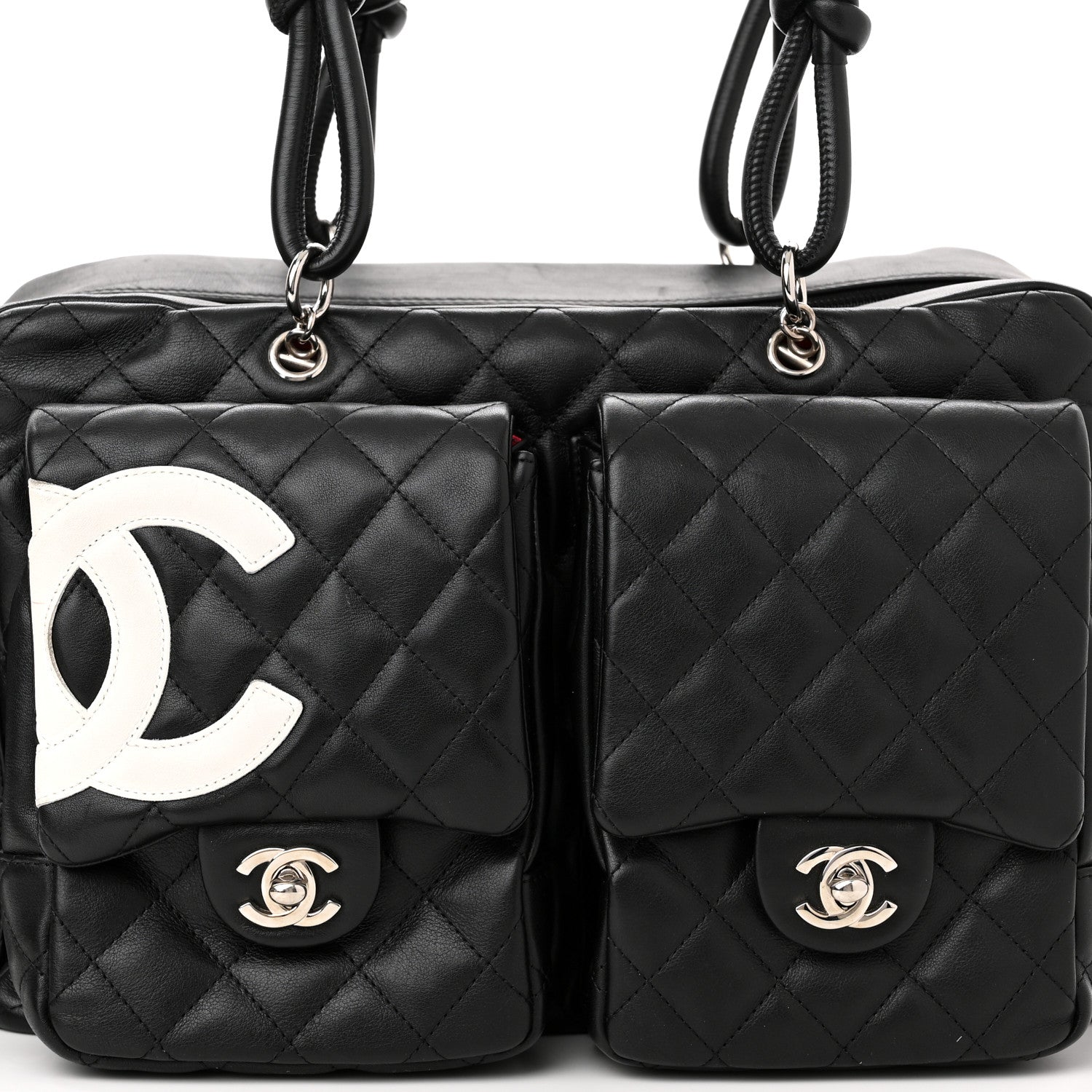 Chanel Calfskin Quilted Large Cambon Multipocket Reporter Black White 8 of 10