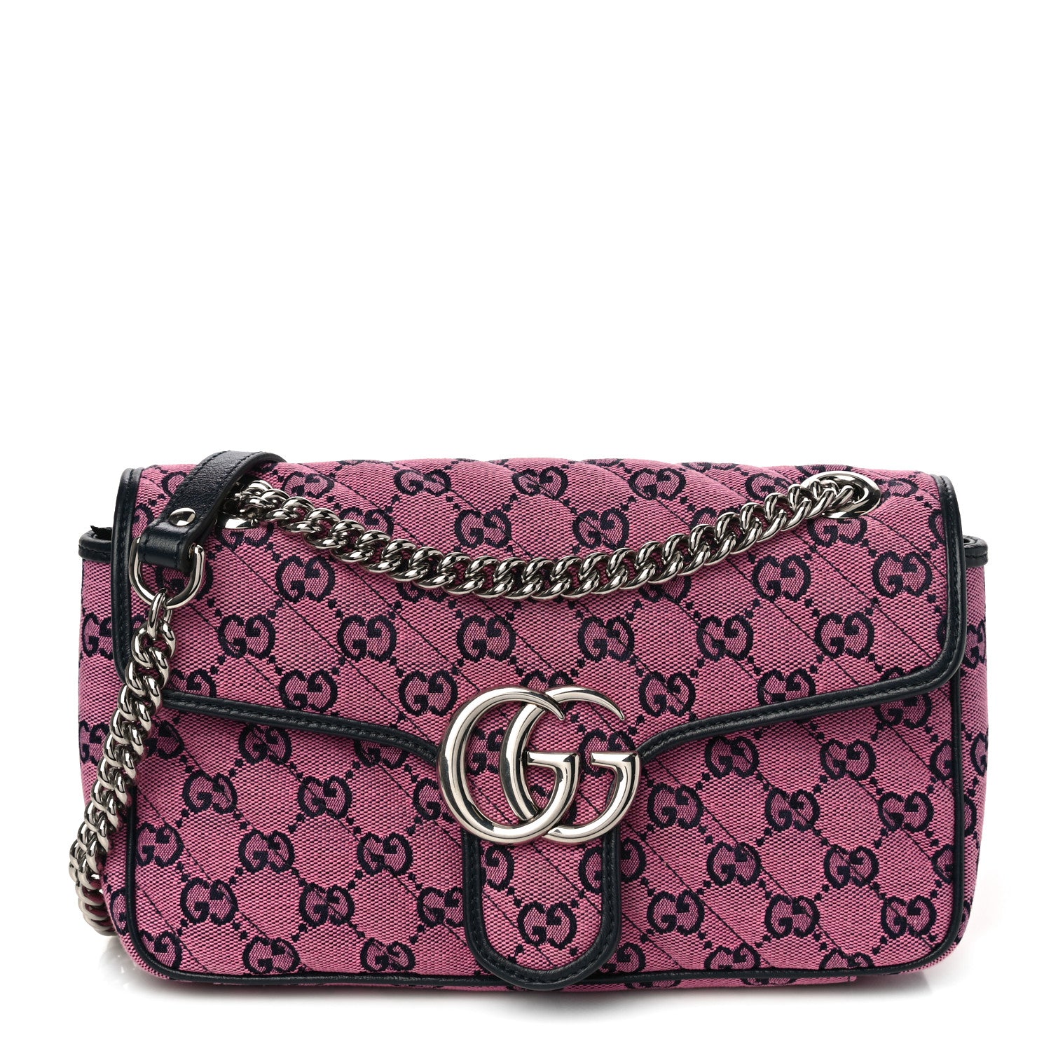 Gucci Monogram Multicolor Matelasse Diagonal Small GG Marmont Shoulder Bag Pink Blue 1 of 11