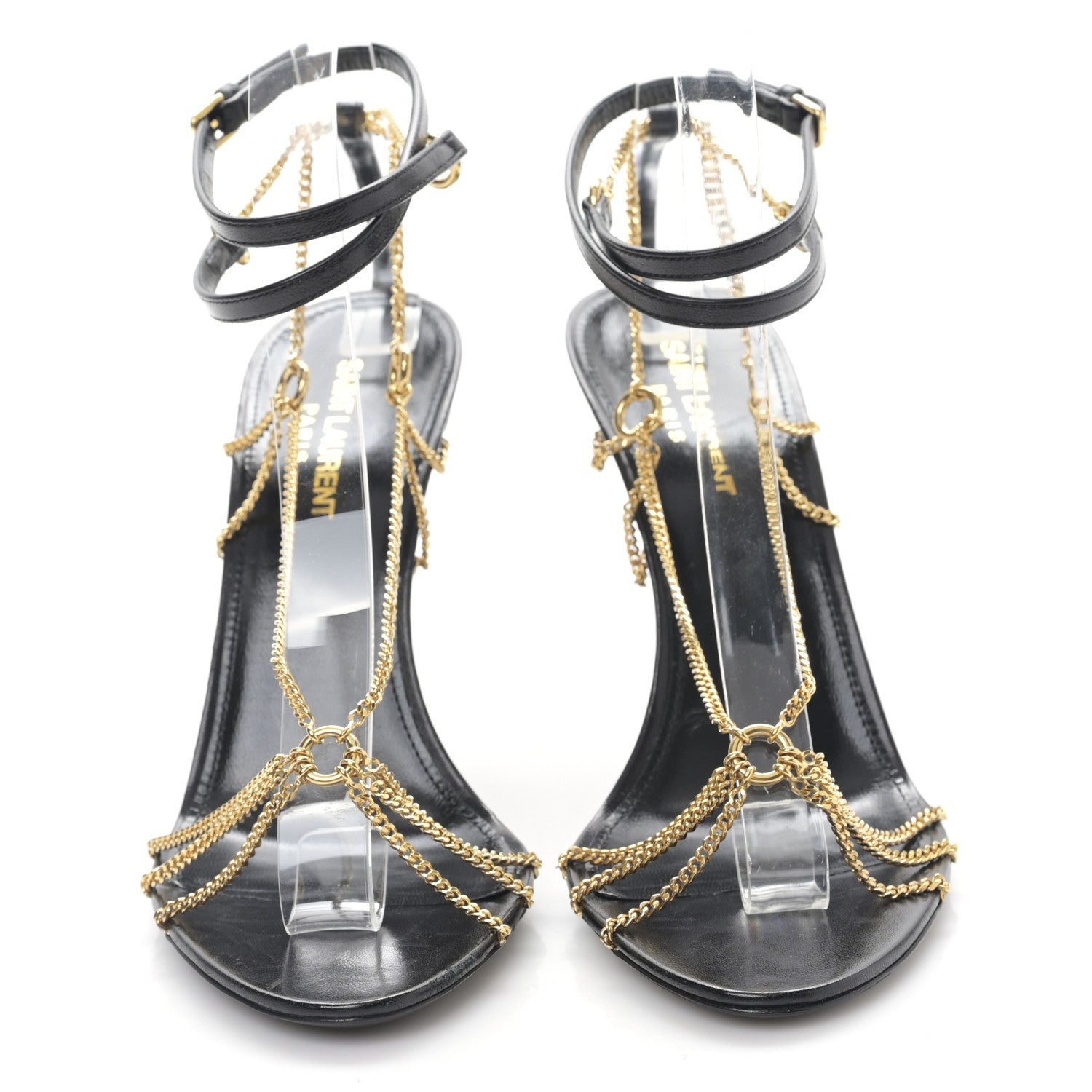 Saint Laurent Calfskin Chain Cristal Sandals 38.5 Black 2 of 9