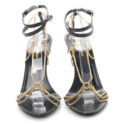 Saint Laurent Calfskin Chain Cristal Sandals 38.5 Black 2 of 9