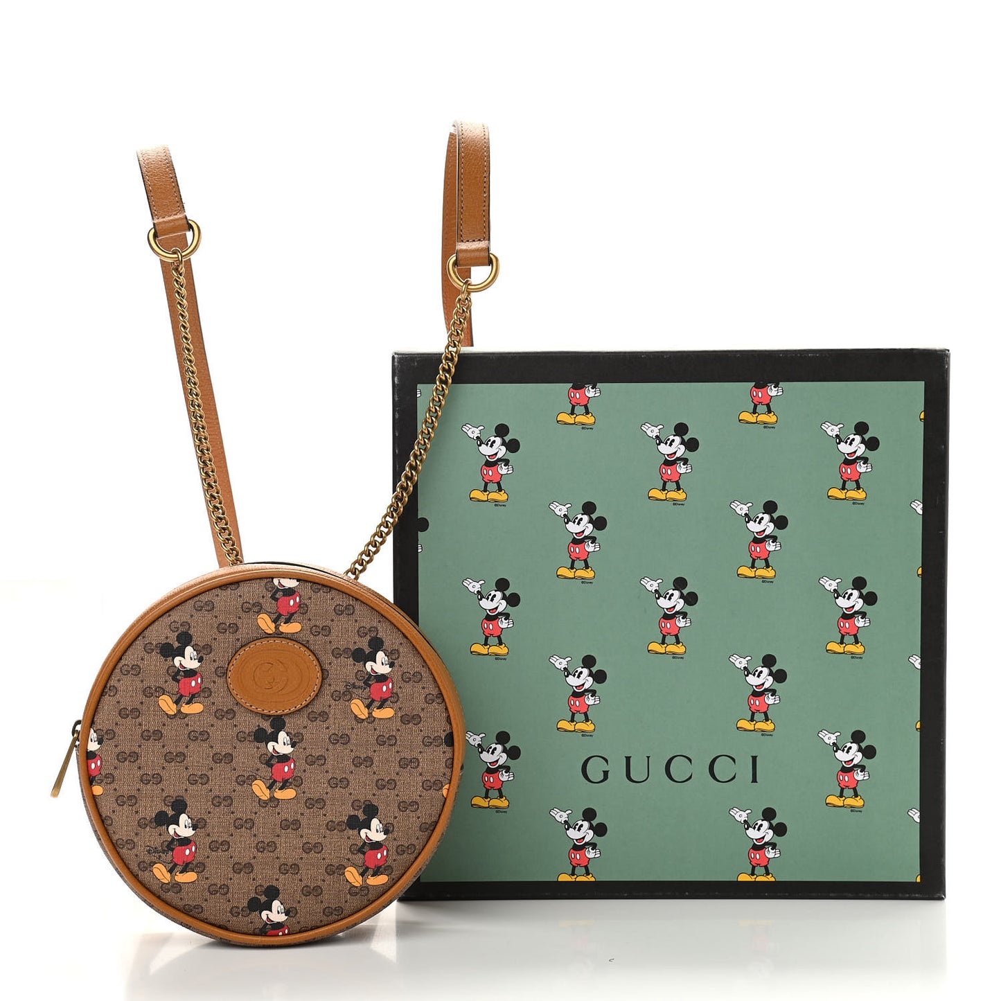 X DISNEY Mini Vintage GG Supreme Monogram Mickey Mouse Round Backpack Beige Vintage Sun Oil