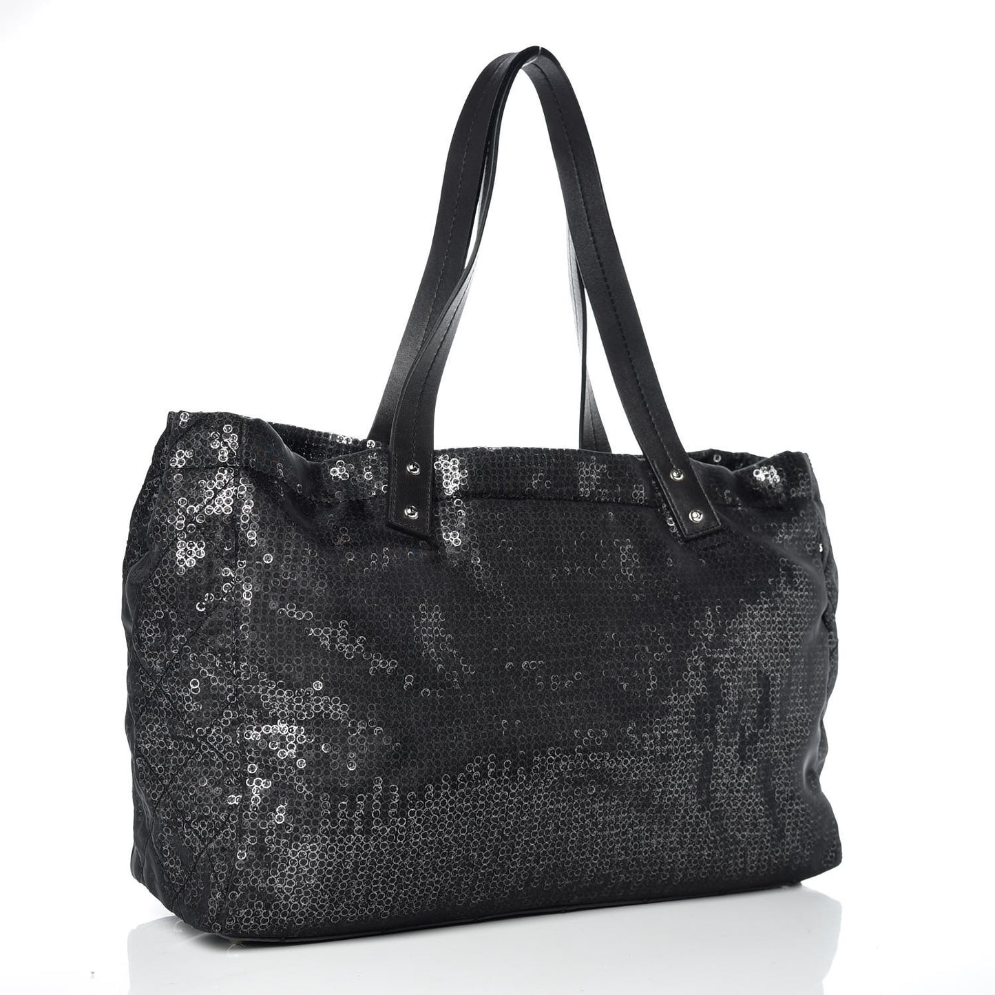 Calfskin Mesh Hidden Sequin CC Tote Black