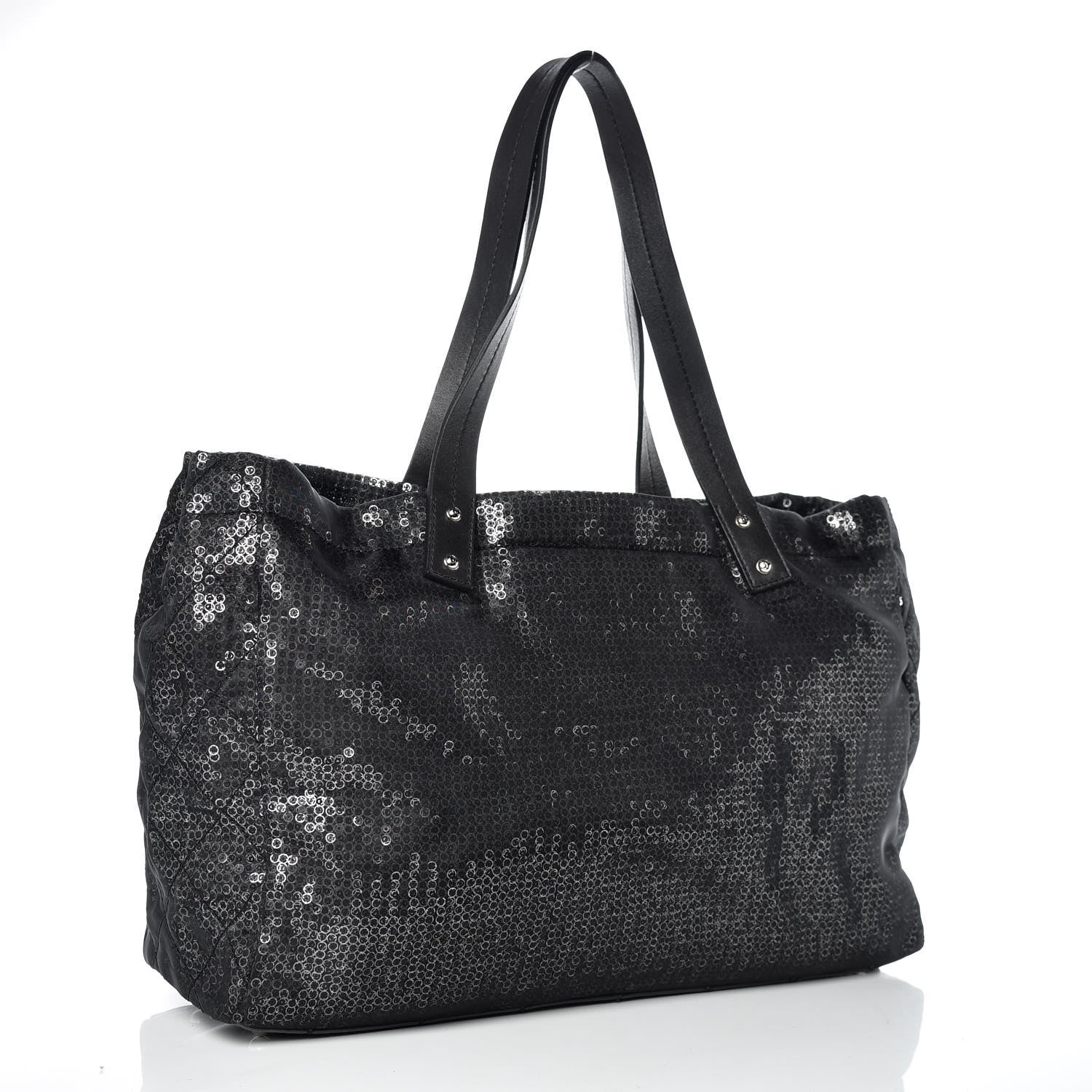 Chanel Calfskin Mesh Hidden Sequin CC Tote Black 3 of 9
