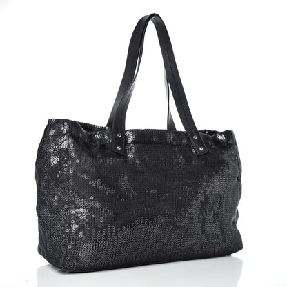 Chanel Calfskin Mesh Hidden Sequin CC Tote Black 3 of 9