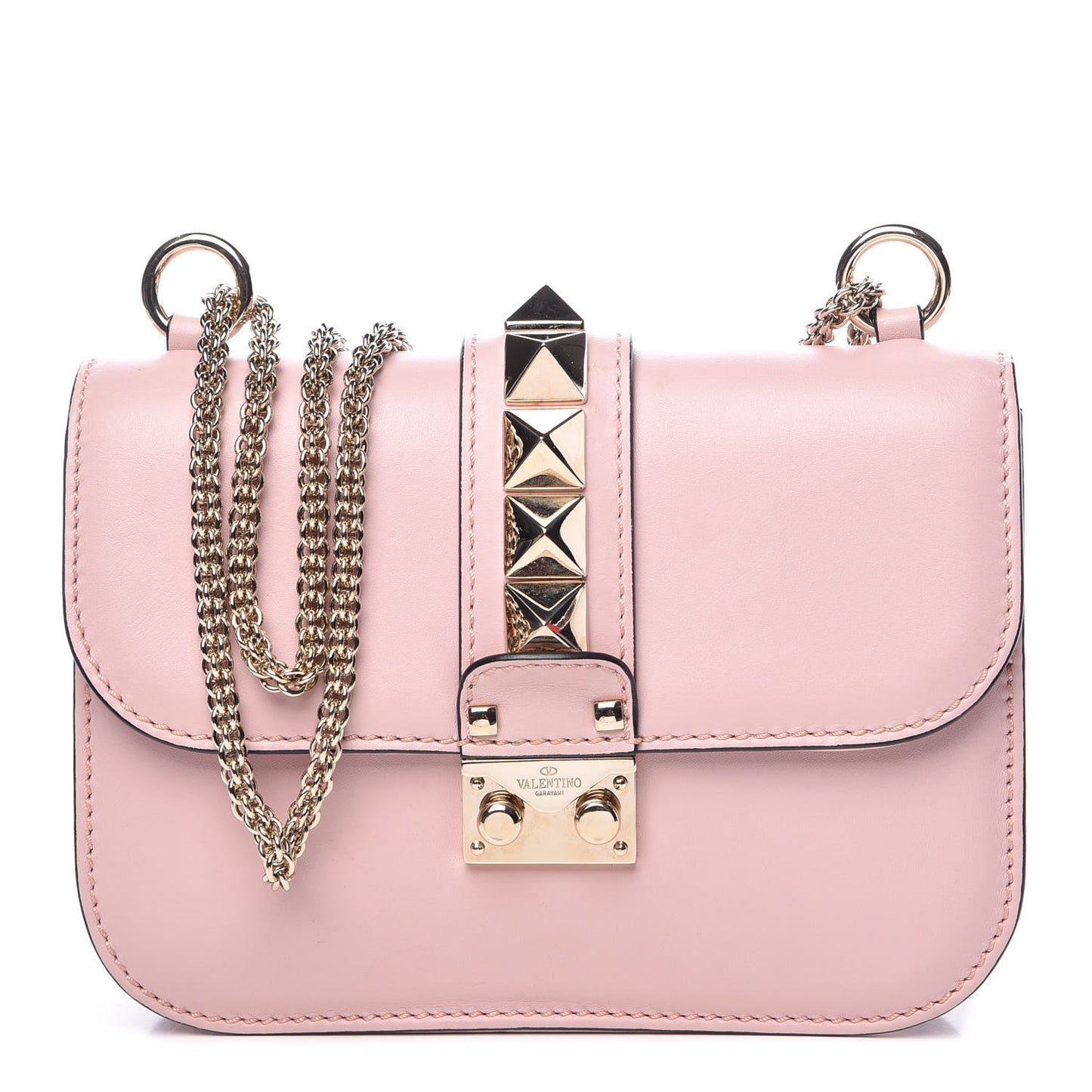 Vitello Small Glam Lock Rockstud Flap Water Rose