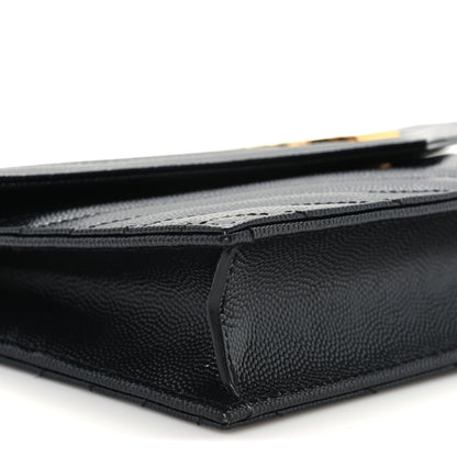 Saint Laurent Grain De Poudre Matelasse Chevron Monogram Envelope Chain Wallet Black 7 of 8