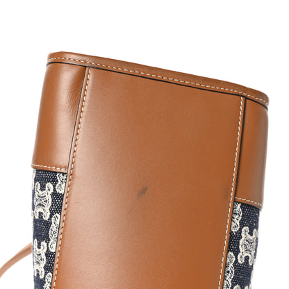 Celine Canvas Calfskin Triomphe Embroidered Horizontal Cabas Navy Blue 10 of 10
