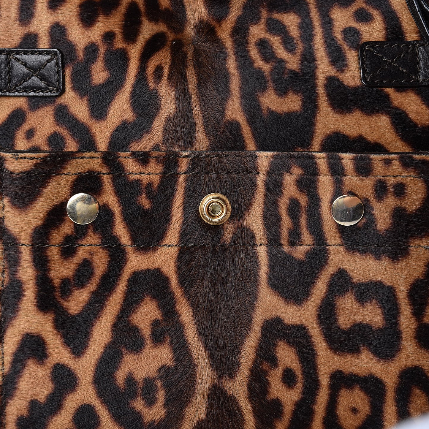 Calfskin Leopard Print Pony Hair Medium Downtown Tote Dark Brown