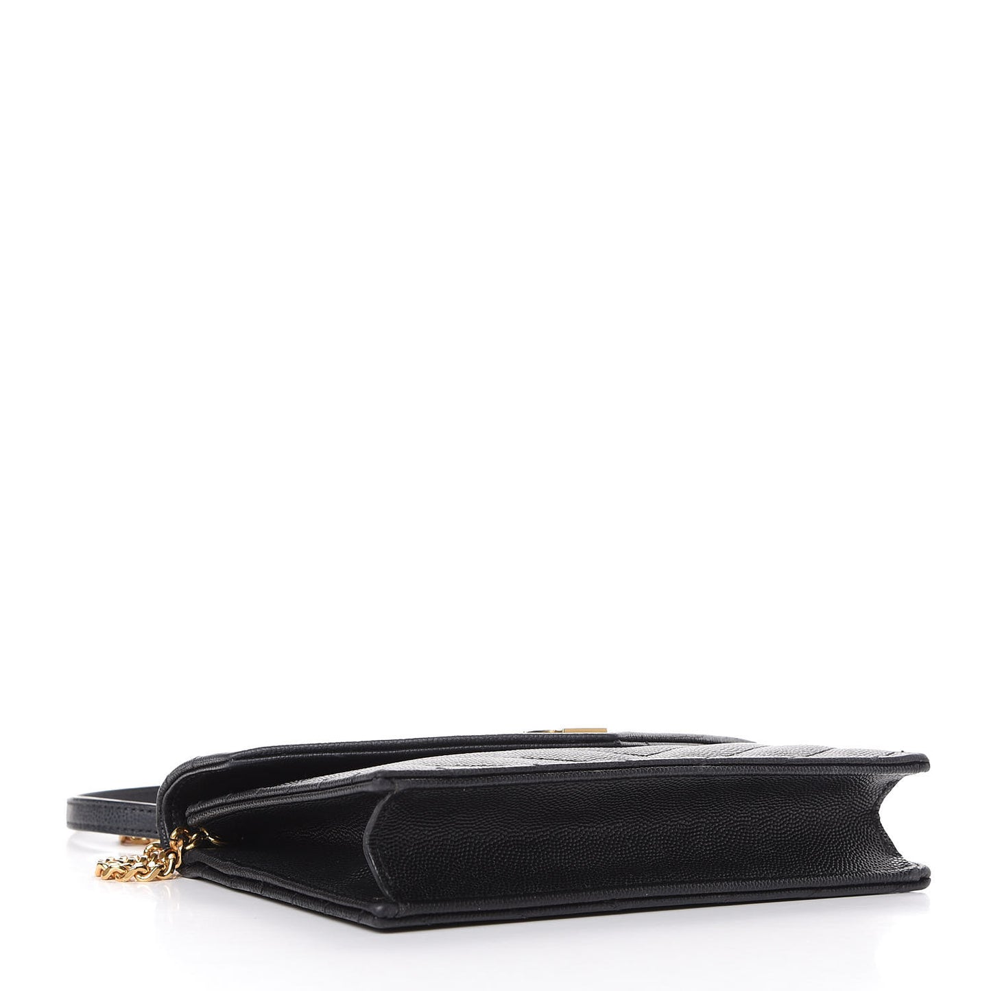 Grain De Poudre Matelasse Chevron Monogram Envelope Chain Wallet Black