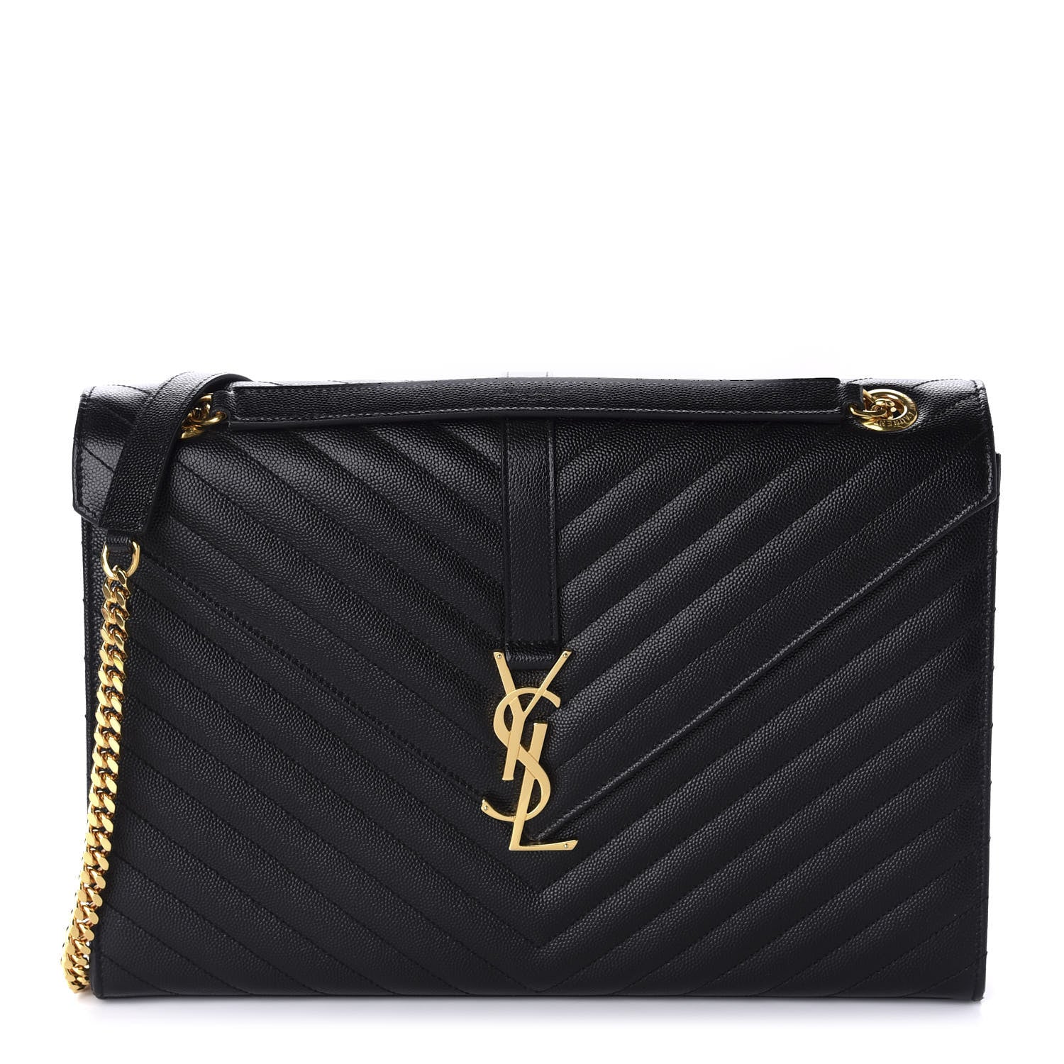 Saint Laurent Grain De Poudre Matelasse Chevron Large Monogram Satchel Black 1 of 11