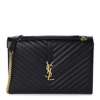 Saint Laurent Grain De Poudre Matelasse Chevron Large Monogram Satchel Black 1 of 11