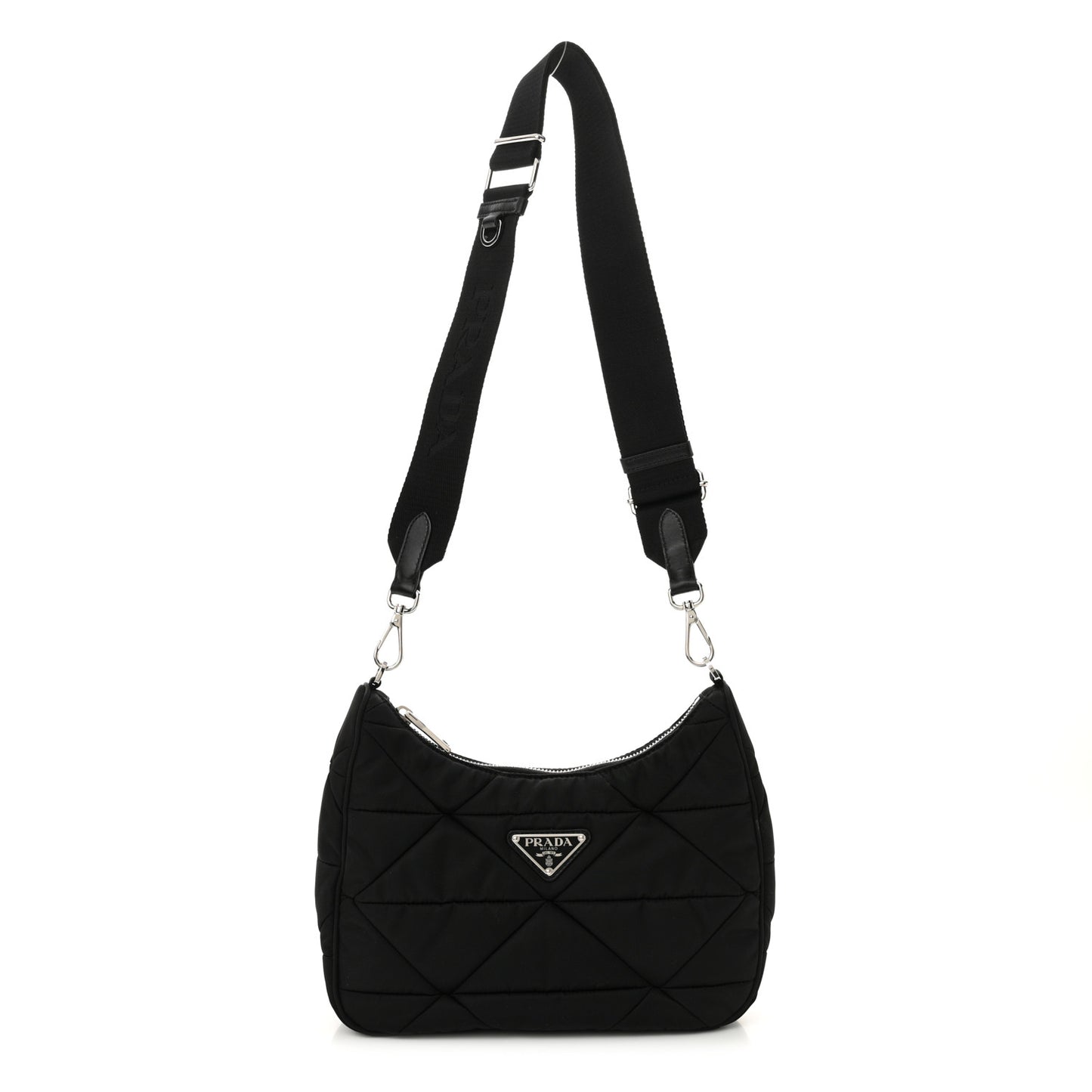 Re-Nylon Triangle Padded Patchwork Shoulder Bag Black
