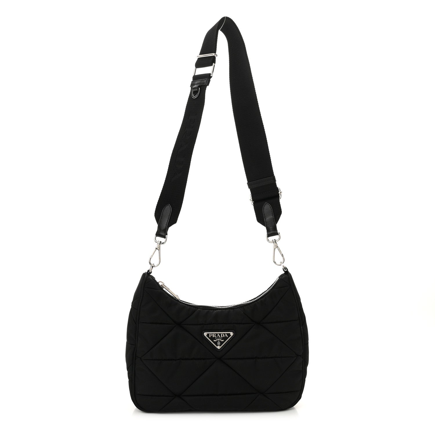 Prada Re-Nylon Triangle Padded Patchwork Shoulder Bag Black 1 of 10