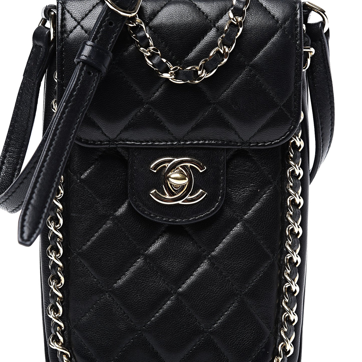 Lambskin Quilted Chain Around Flap Crossbody Black