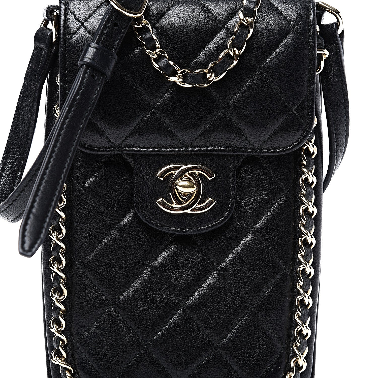 Chanel Lambskin Quilted Chain Around Flap Crossbody Black 10 of 10