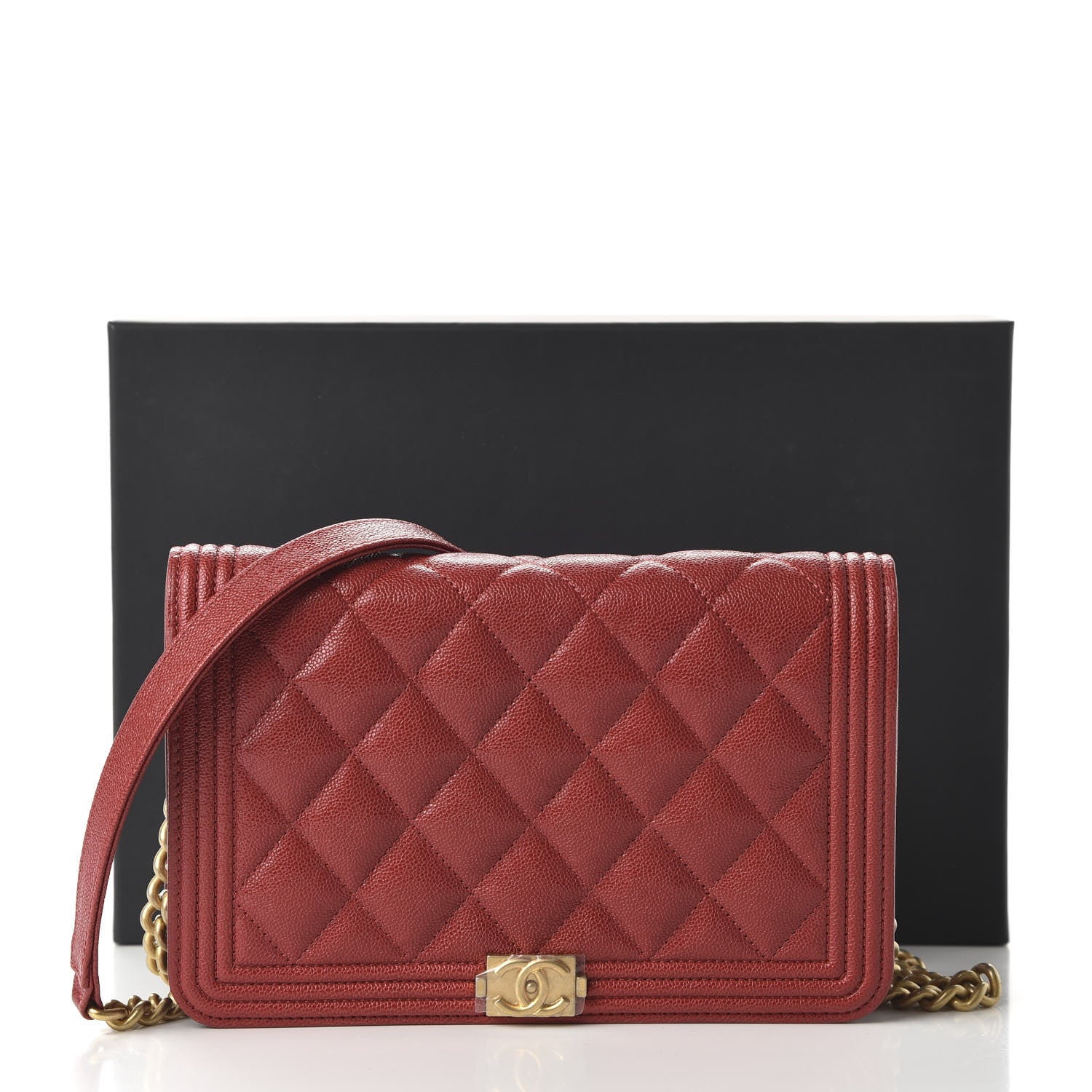 Chanel Caviar Quilted Boy Wallet On Chain WOC Red 11 of 11
