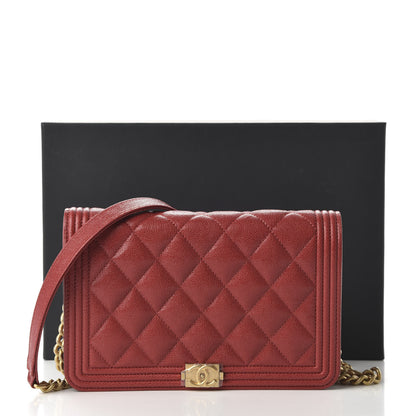 Chanel Caviar Quilted Boy Wallet On Chain WOC Red 11 of 11