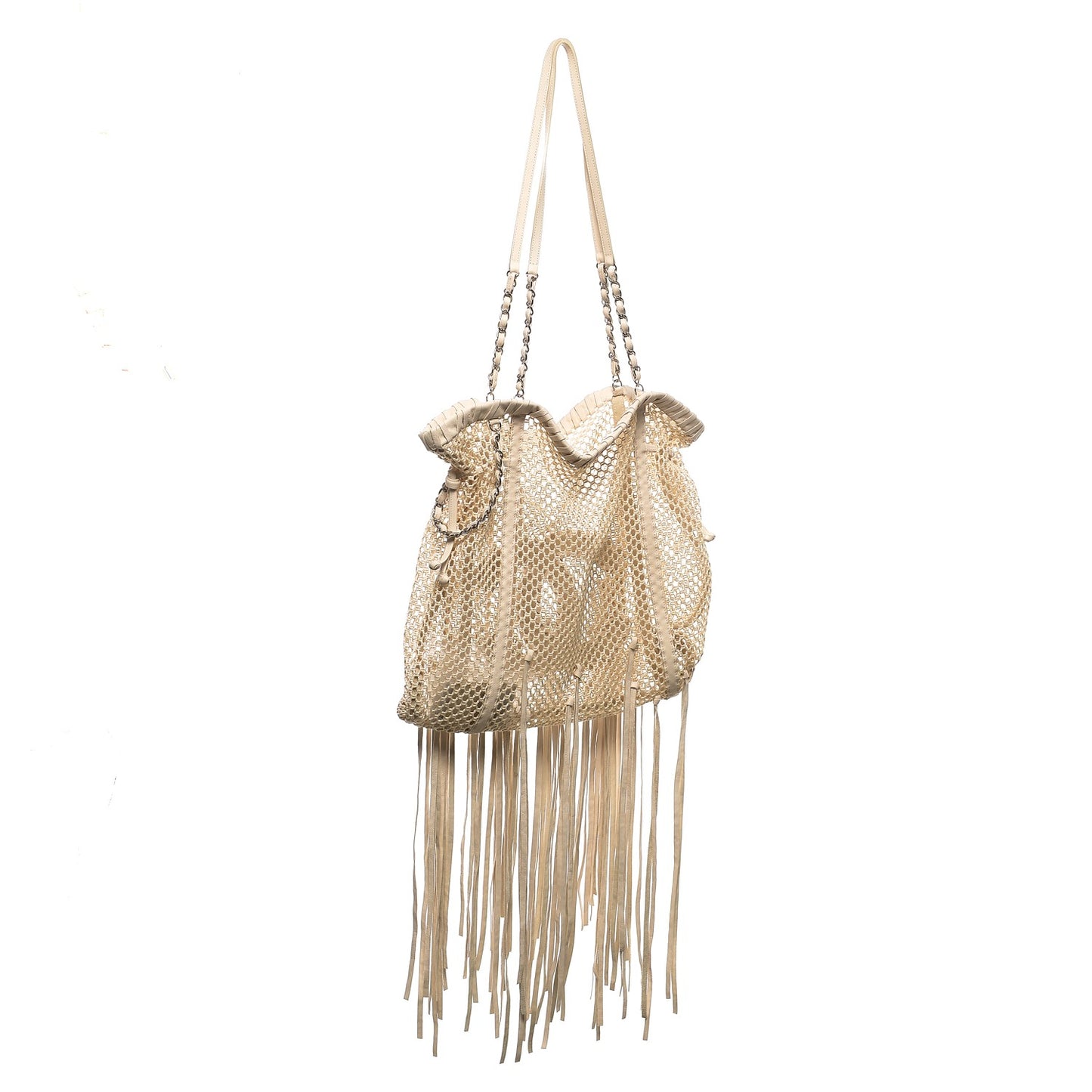 Calfskin Fringe Large La Madrague Tote Dark White