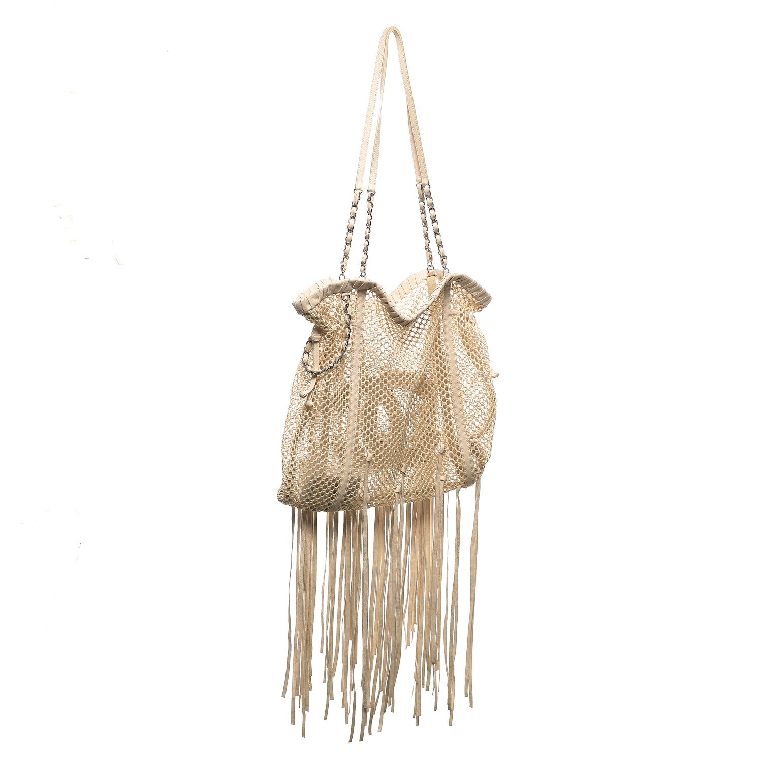 Chanel Calfskin Fringe Large La Madrague Tote Dark White 3 of 7