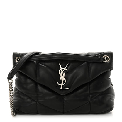Saint Laurent Lambskin Quilted Small Loulou Puffer Monogram Chain Satchel Black 1 of 15