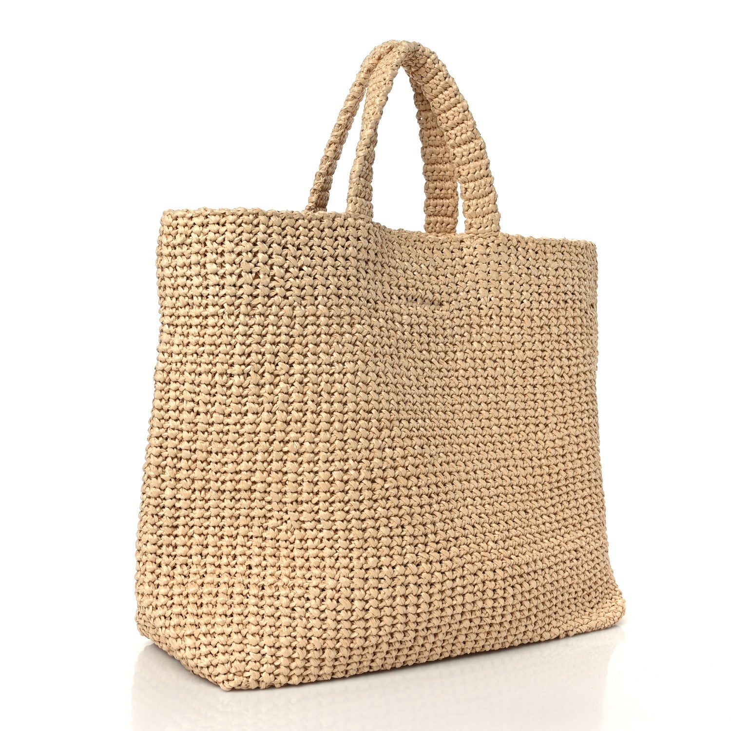 Prada Yarn Raffia Effect Crochet Embroidered Logo Tote Naturale 3 of 8