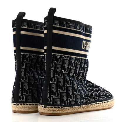 Christian Dior Velvet Oblique Granville Espadrille Boots 38.5 Deep Blue 4 of 8