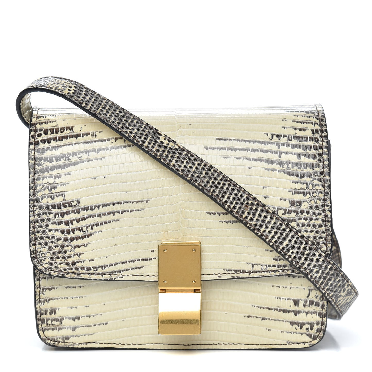 Lizard Small Classic Box Flap Bag Natural