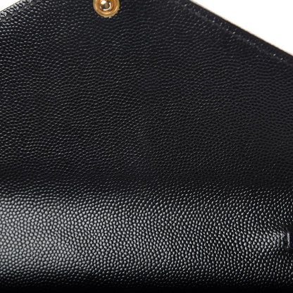Saint Laurent Grain De Poudre Matelasse Chevron Monogram Envelope Chain Wallet Black 10 of 10