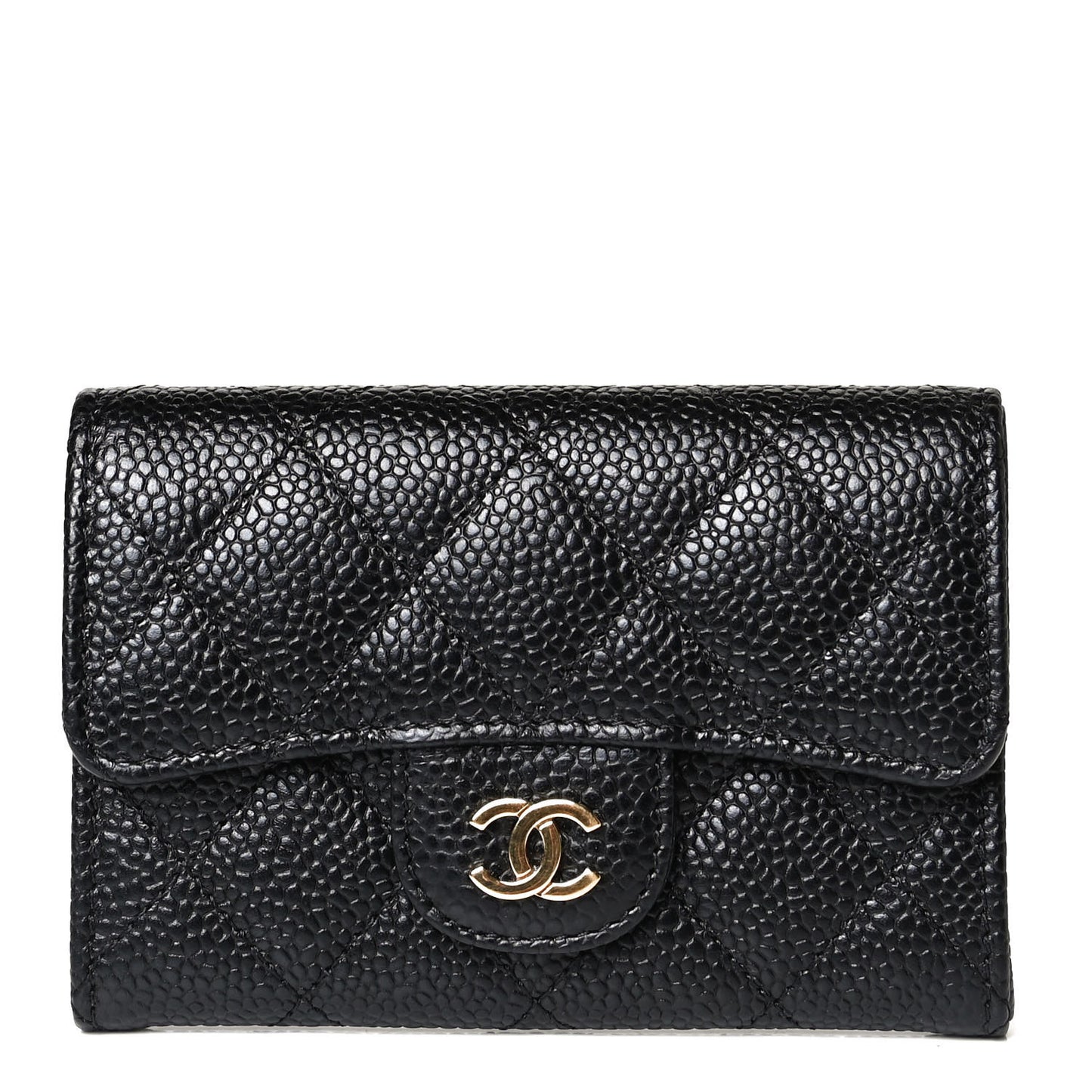 Caviar Quilted Flap Card Holder Black