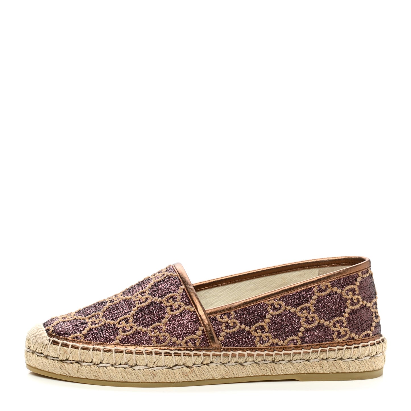 Lame Nappa GG Monogram Espadrilles 39 Brown Beige Light Bronze