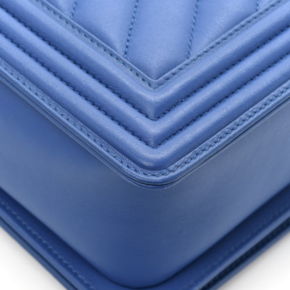 Chanel Lambskin Chevron Quilted New Medium Boy Flap Bright Blue 14 of 15