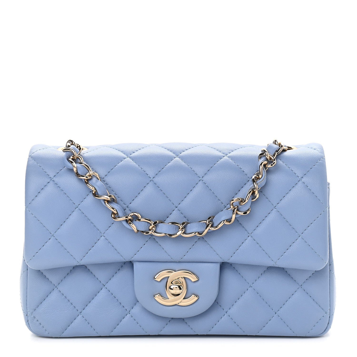 Chanel Lambskin Quilted Mini Rectangular Flap Light Blue 1 of 9