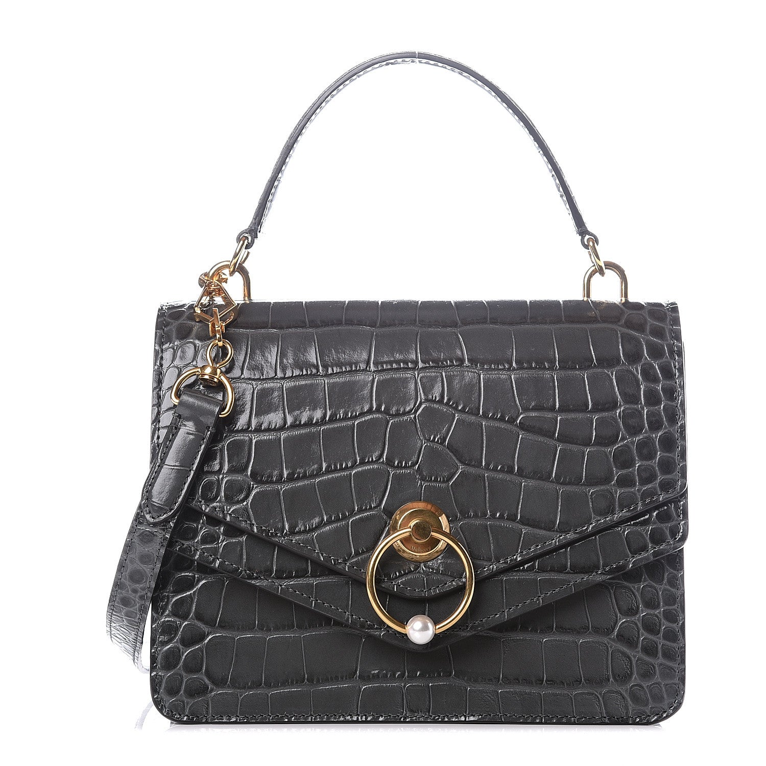 Mulberry Calfskin Crocodile Embossed Medium Harlow Satchel Dark Grey 1 of 12